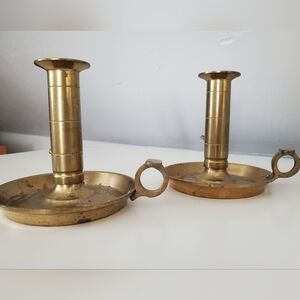Vintage Brass Chamberstick Candle Holders Set of 2